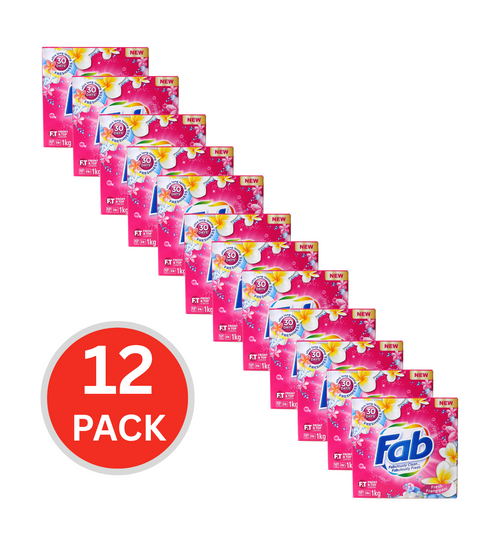 Fab 1kg Laundry Powder Front & Top Loader Fresh Frangipani (12x Pack)
