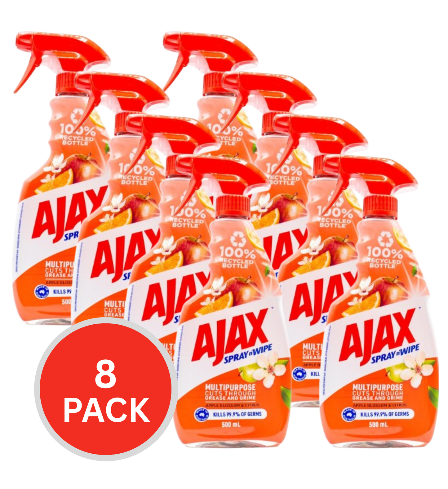 Ajax 500ml Spray N Wipe Trigger Apple & Citrus (8x Pack)