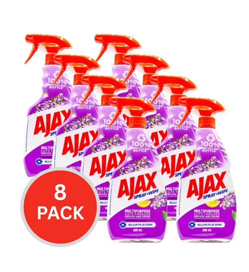 Ajax 500ml Spray N Wipe Trigger Multi Purpose Lavender & Citrus (8x Pack)