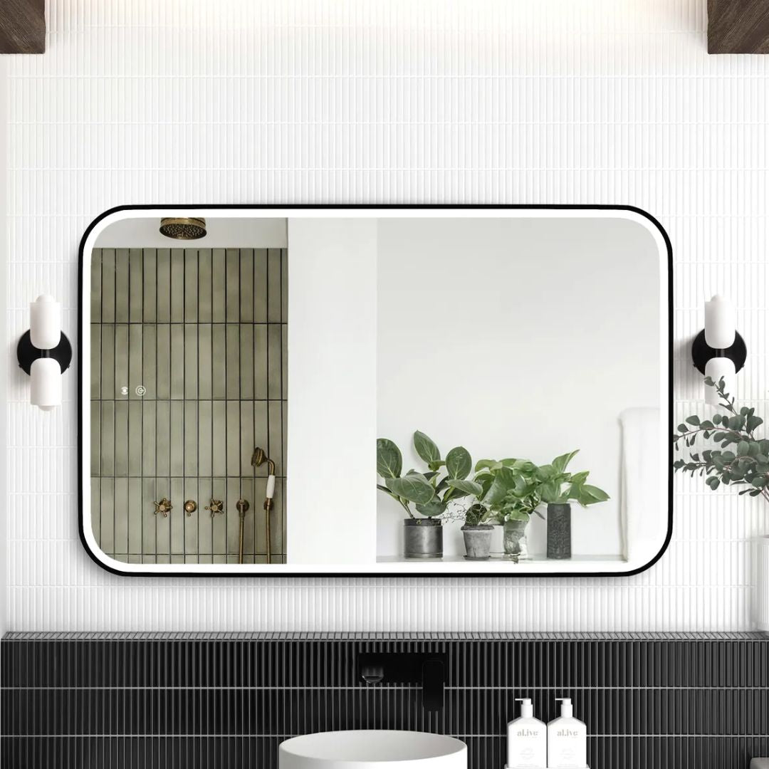 LED Newport 1200(W)x750(H) Black Metal Frame Mirror- Install Horizontal or Vertical
