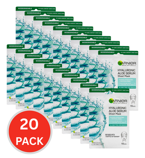 Garnier X1 X28g Sheet Mask Hyaluronic Aloe Serum (20x Pack)