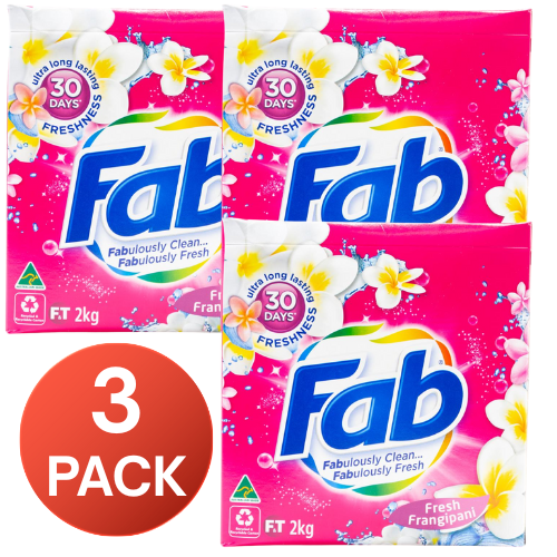 Fab 2kg Laundry Powder Fresh Frangipani Front + Top Loader (3 Pack)
