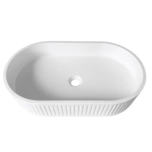 Hudson Oval 600x350x120 Concrete Fluted White Basin