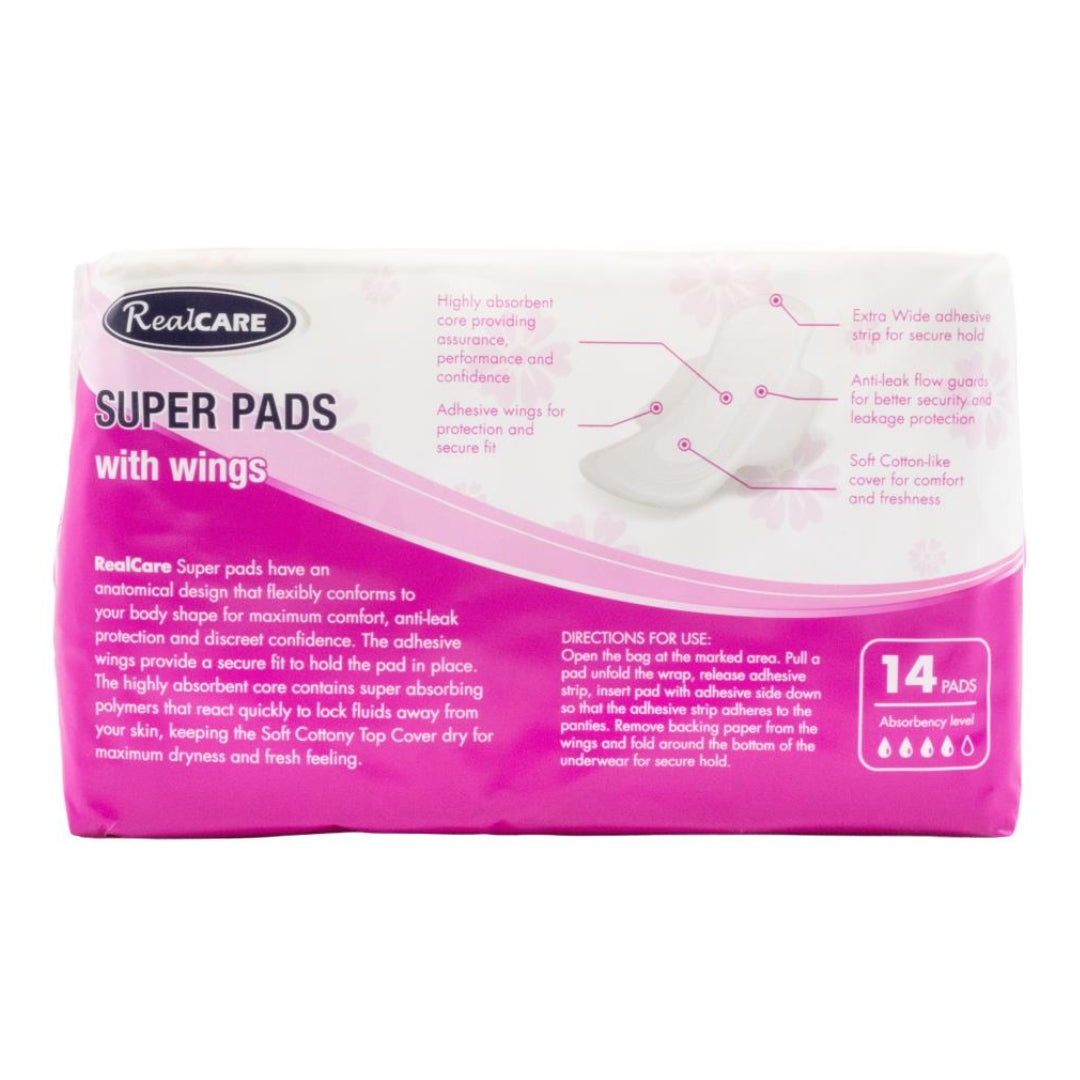 Real Care Super Pads With Wings Absorbency Level 4 PK14 (16 Pack)