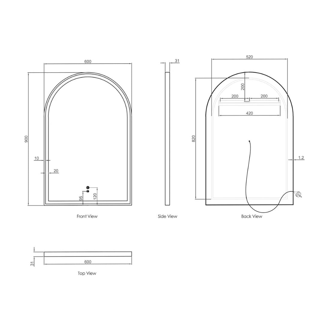 LED Archie 900(H)x600(W) Gold Metal Frame Mirror