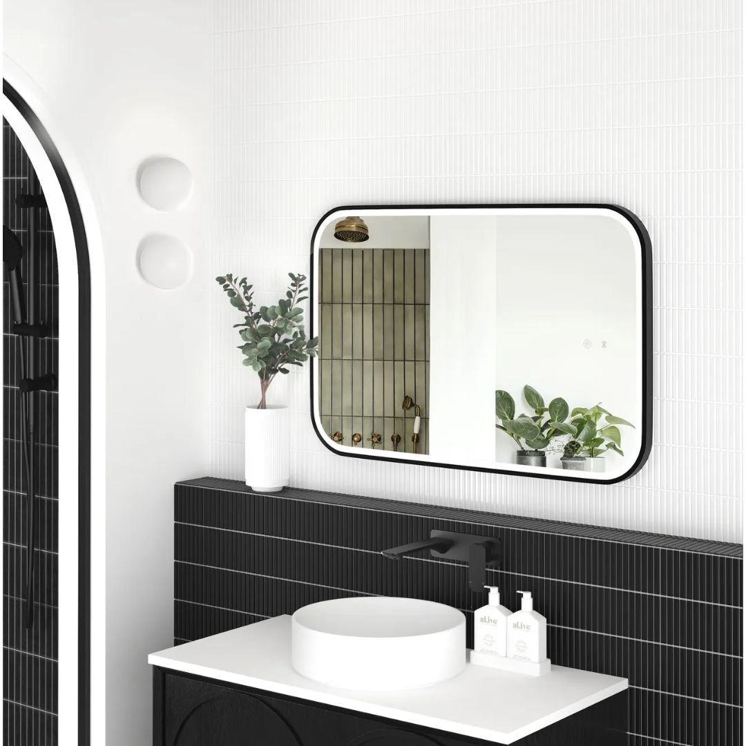 LED Newport 900(H)x600(W) Black Metal Frame Mirror- Install Horizontal or Vertical