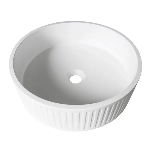 Hudson Round 400x400x120 Concrete Fluted White Basin