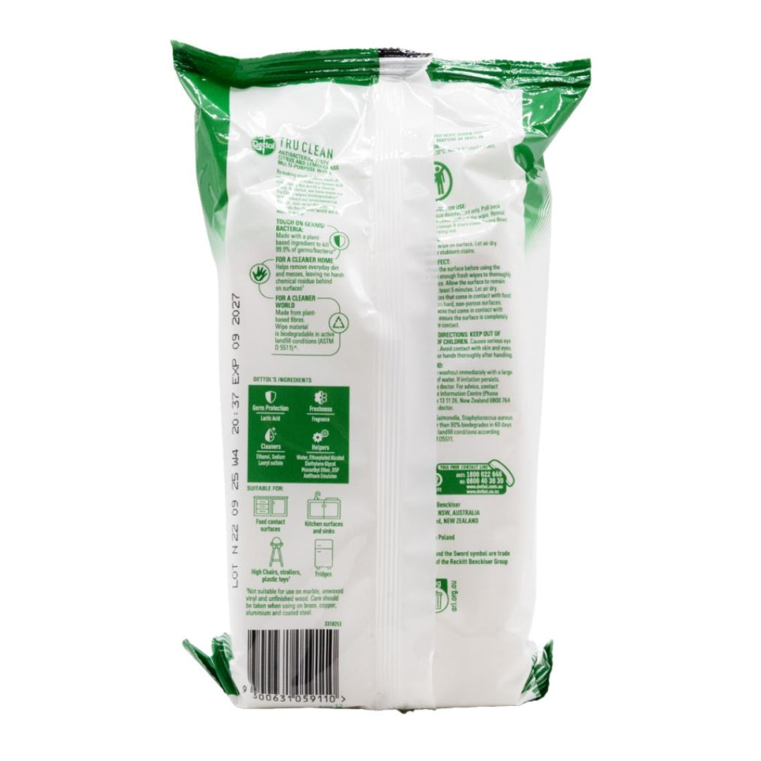 Dettol Tru Clean Antibacterial Wipes Citrus & Lemongrass PK90 (4 Pack)