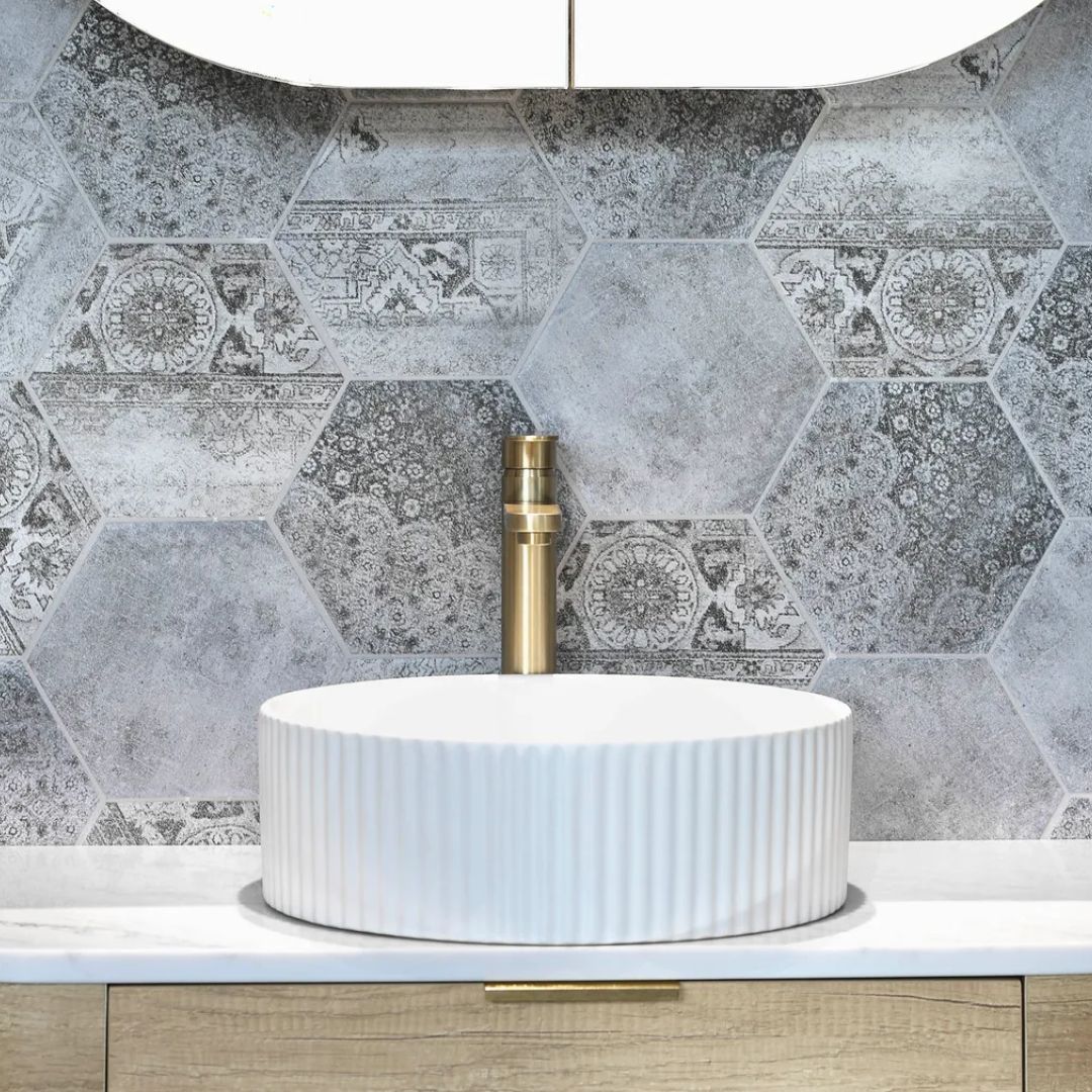 Marlo Round 400x400x125 Matte White Fluted Basin
