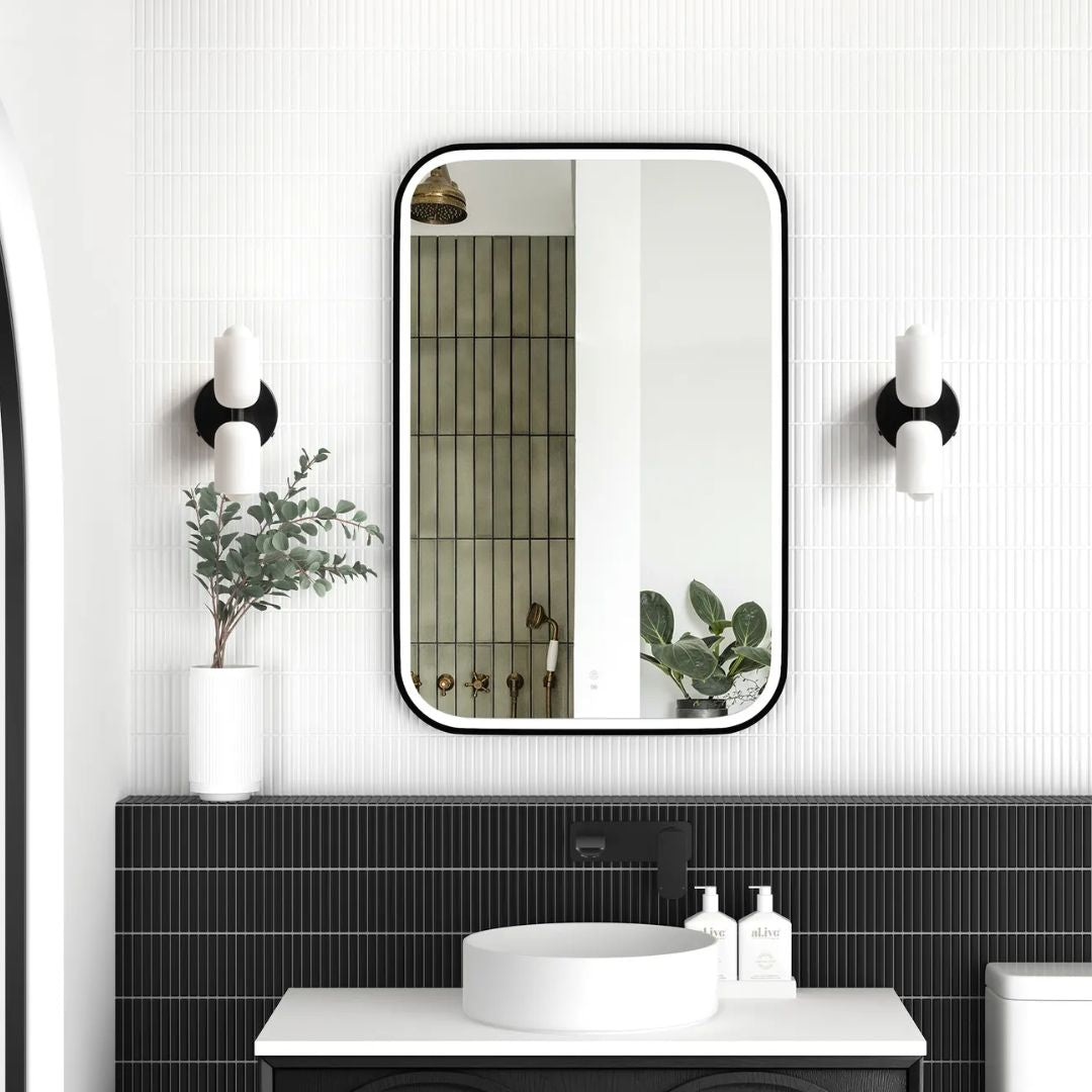 LED Newport 900(H)x600(W) Black Metal Frame Mirror- Install Horizontal or Vertical