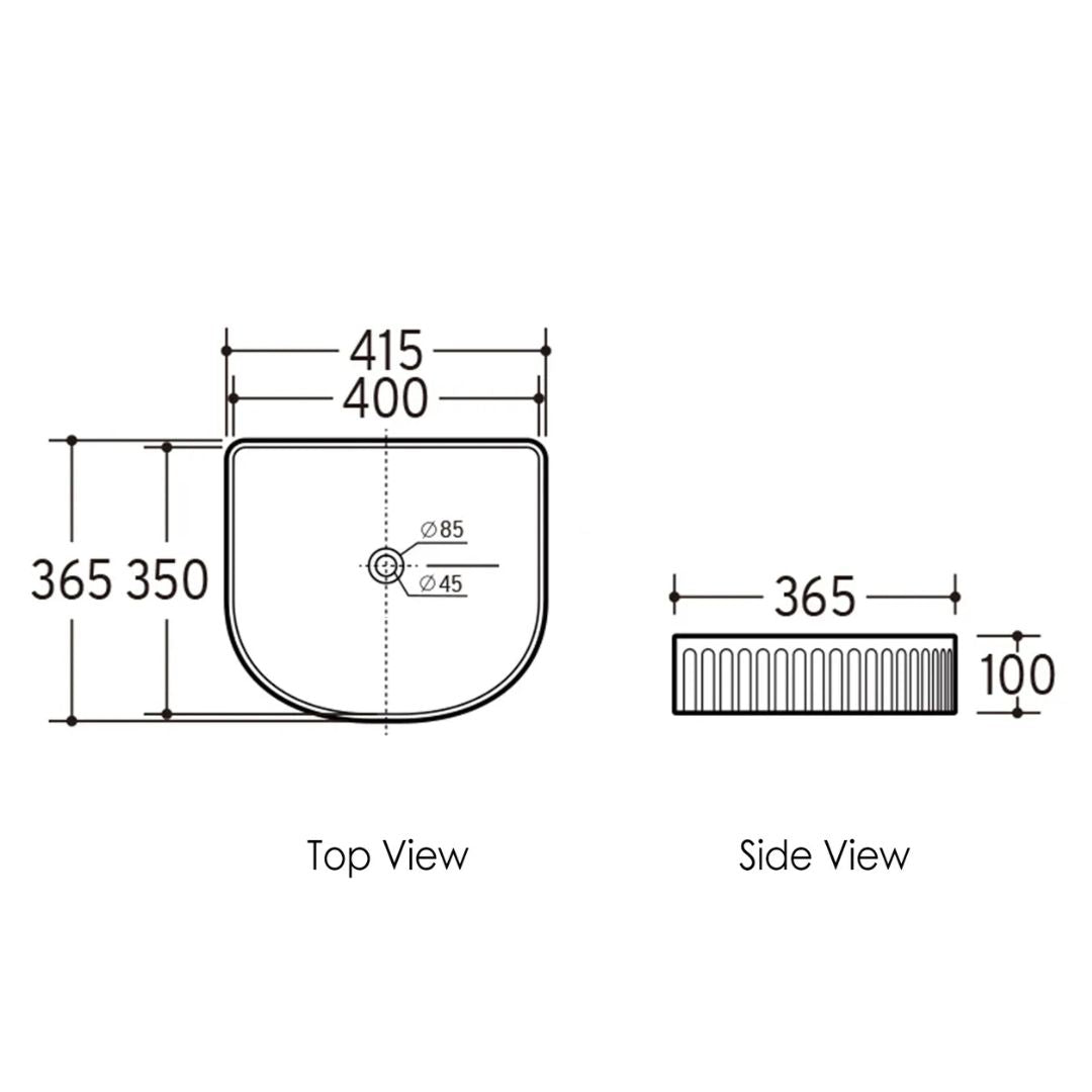 Archie 415x365x100 Matte Black Fluted Basin