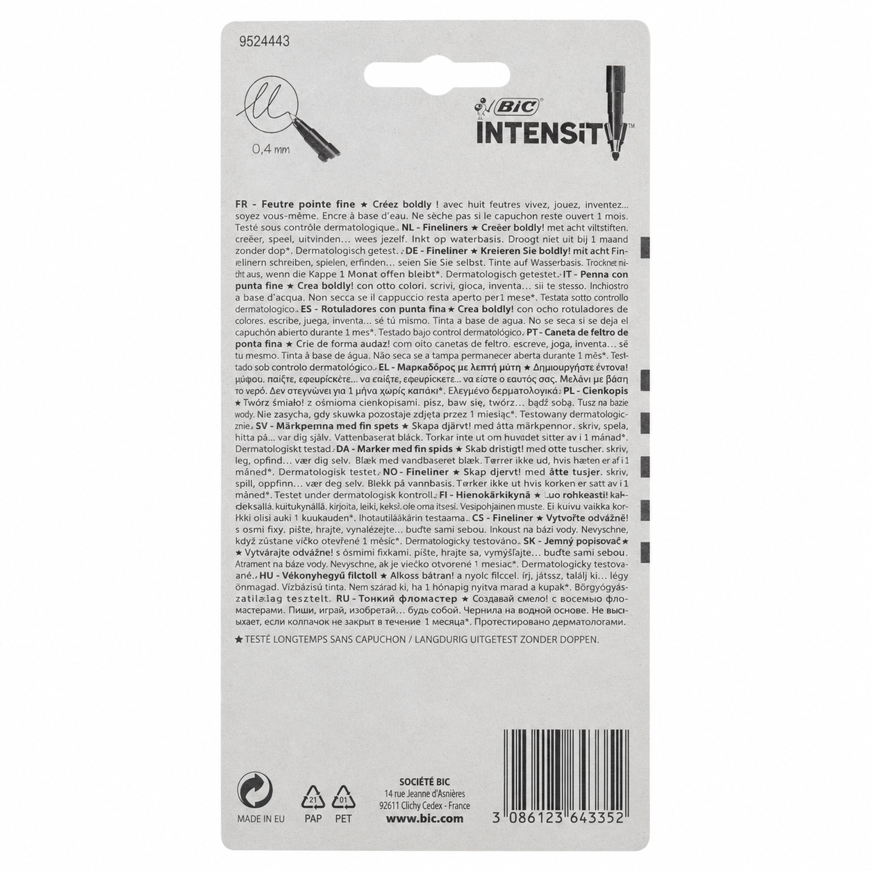 BIC Intensity Fineliner Pens 0.4mm Assorted Colours 6pk (6 Pack, 36 Pens)
