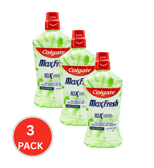 Colgate 1l Mouthwash Max Fresh 10x Longer Cooling Alcohol Free Mint Fusion (3x Pack)