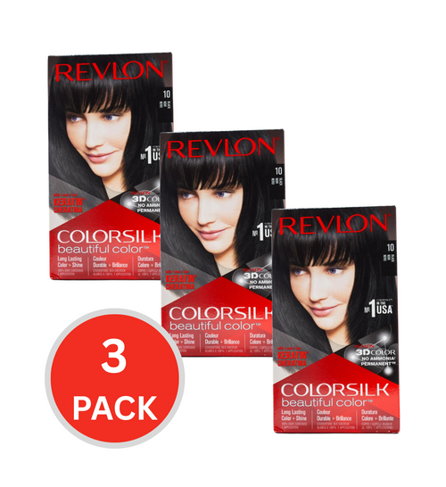 Revlon Colorsilk 3d Hair Color Permanent Keratin 10 Black (3x Pack)