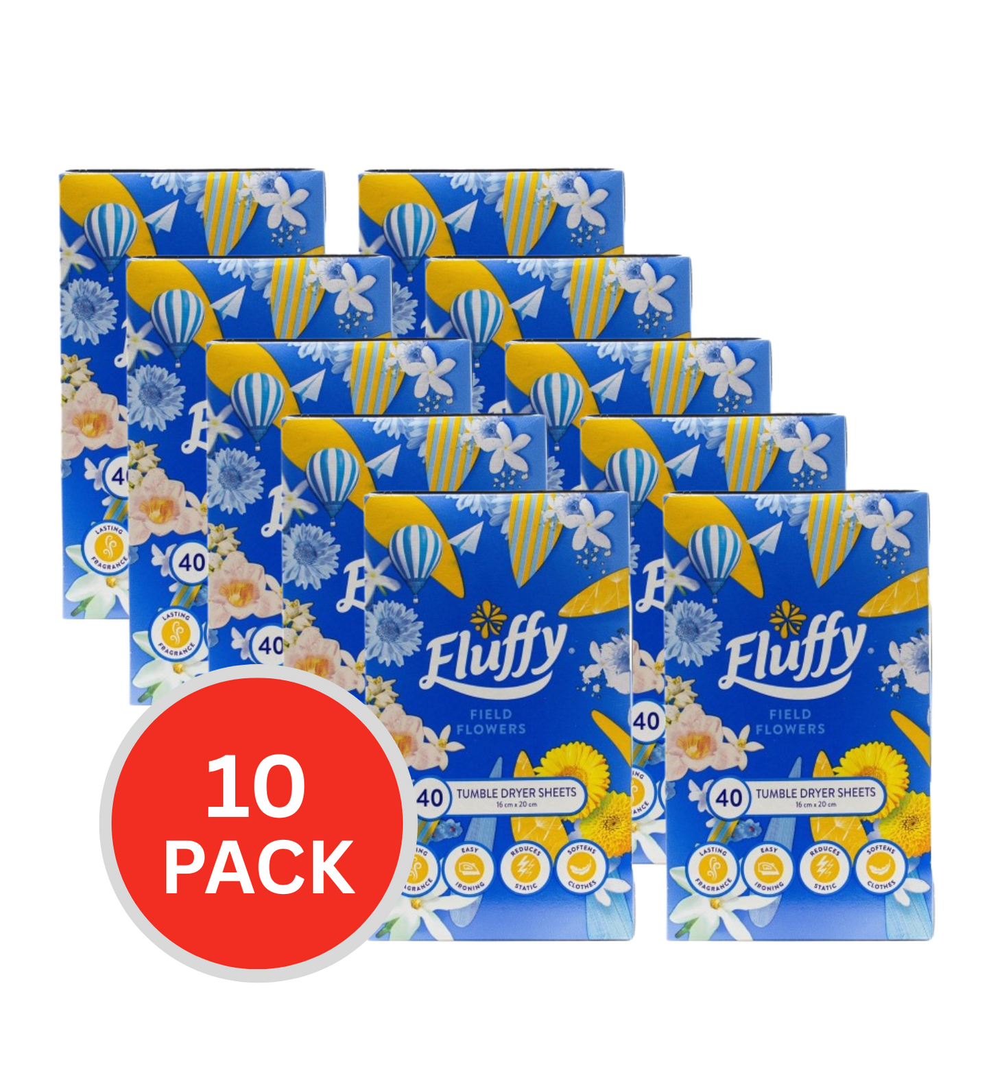 Fluffy Tumble Dryer Sheets Field Flowers 10 x 40Pk (400 Pack)