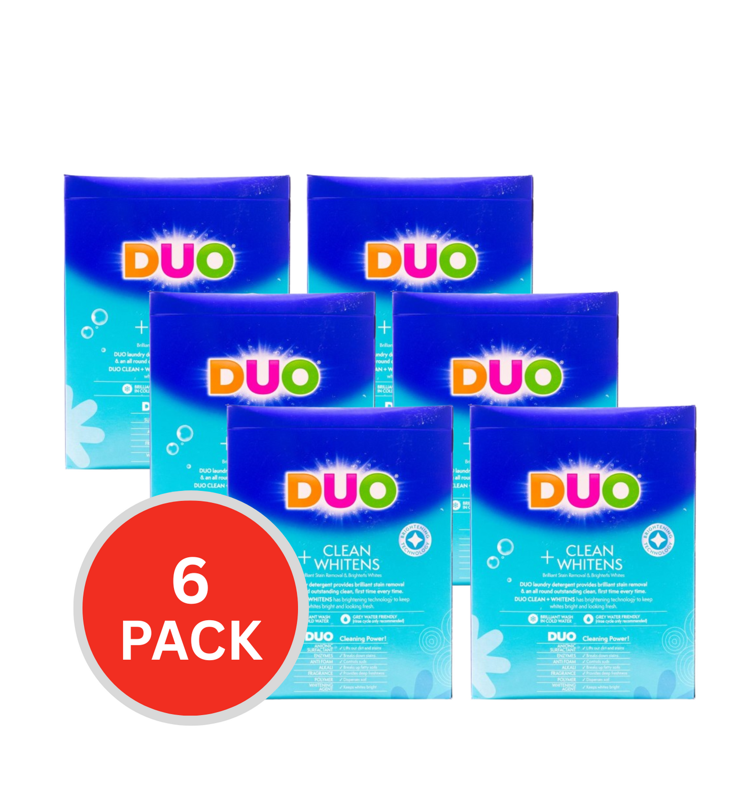 Duo 2kg Laundry Powder Front & Top Loader Cleans+whitens Opti Brightener System Linen Fresh ( 6x Pack )