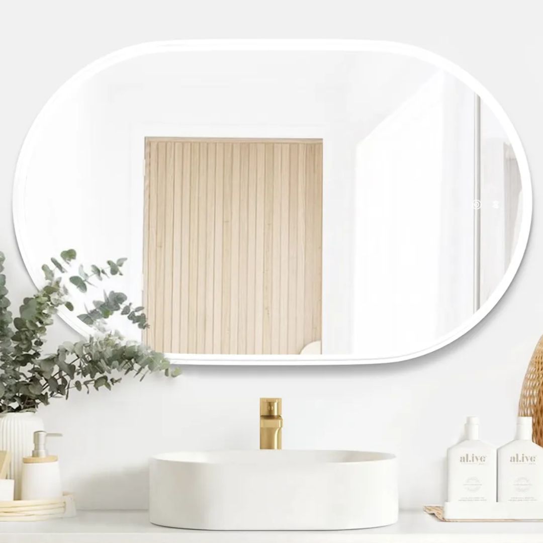 LED Noosa 900(H)x600(W) White Metal Frame Mirror- Install Horizontal or Vertical