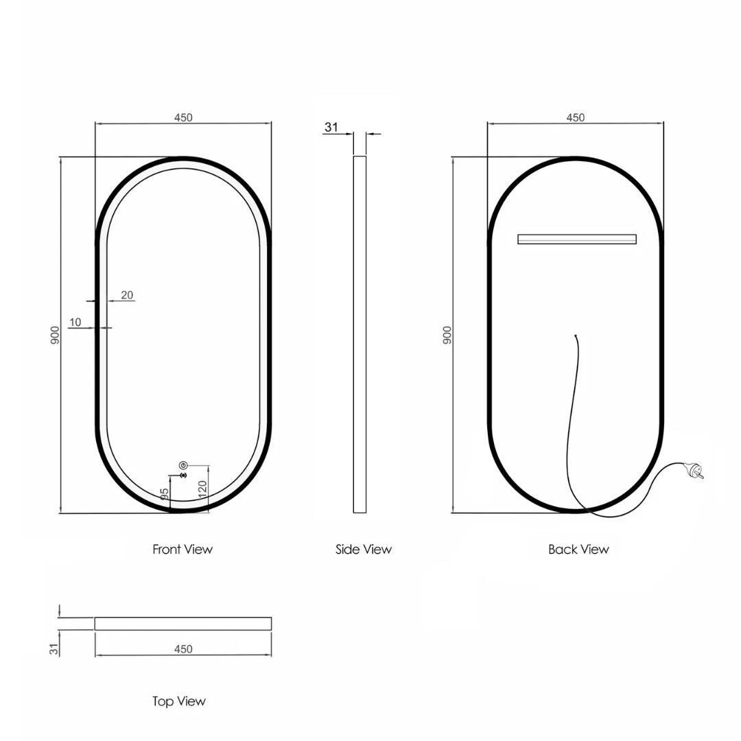 LED Noosa 900(H)x450(W) Black Metal Frame Mirror