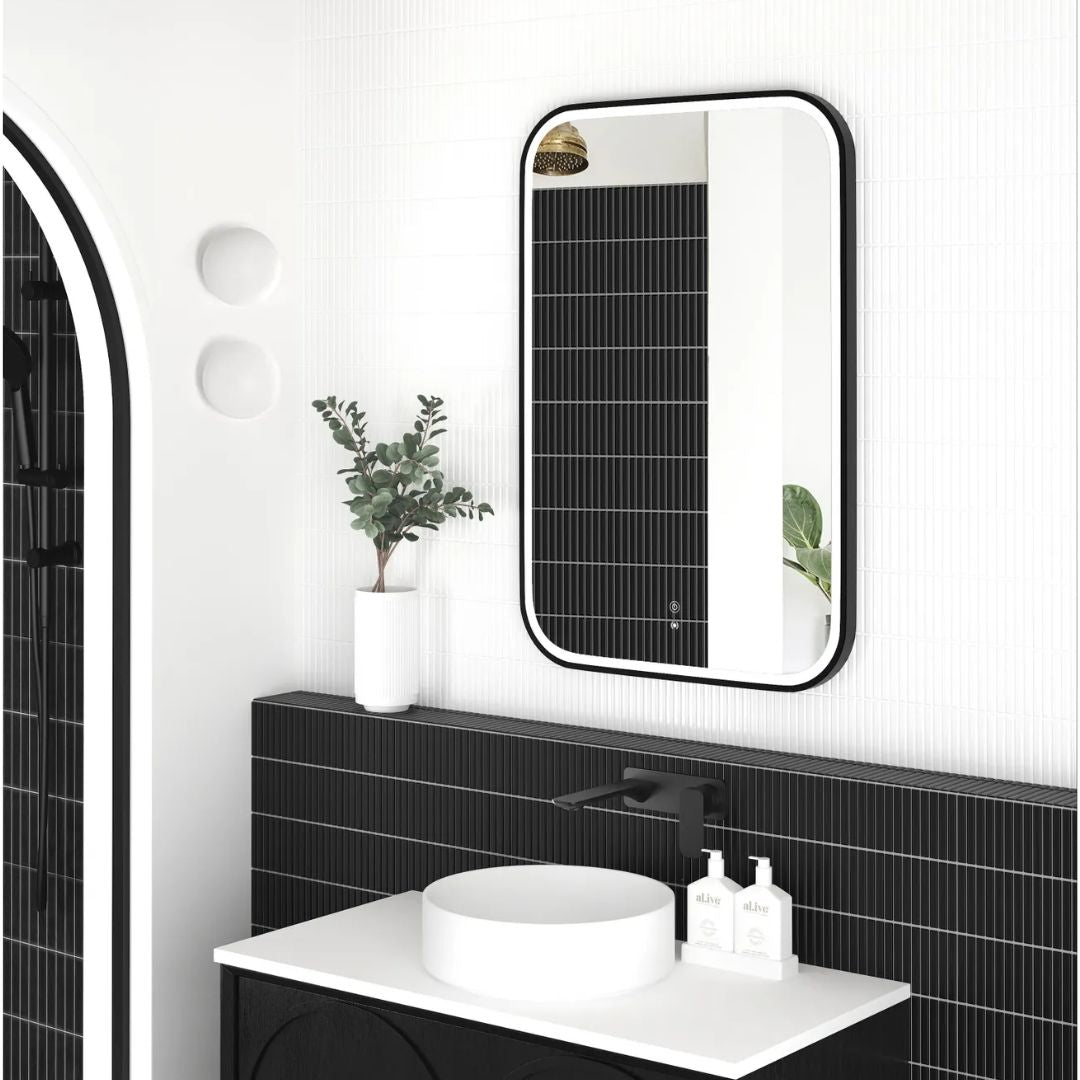 LED Newport 900(H)x600(W) Black Metal Frame Mirror- Install Horizontal or Vertical