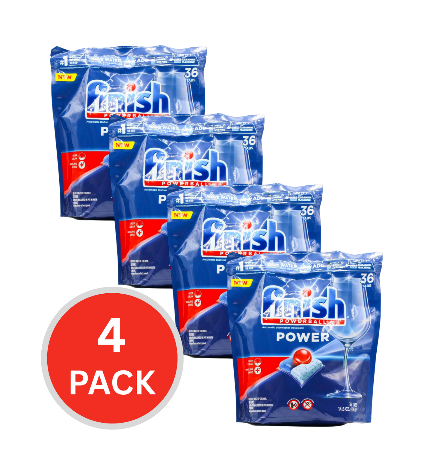 Finish Powerball Dishwasher Tablets Power 4 x 36Pk (144 Tablets)