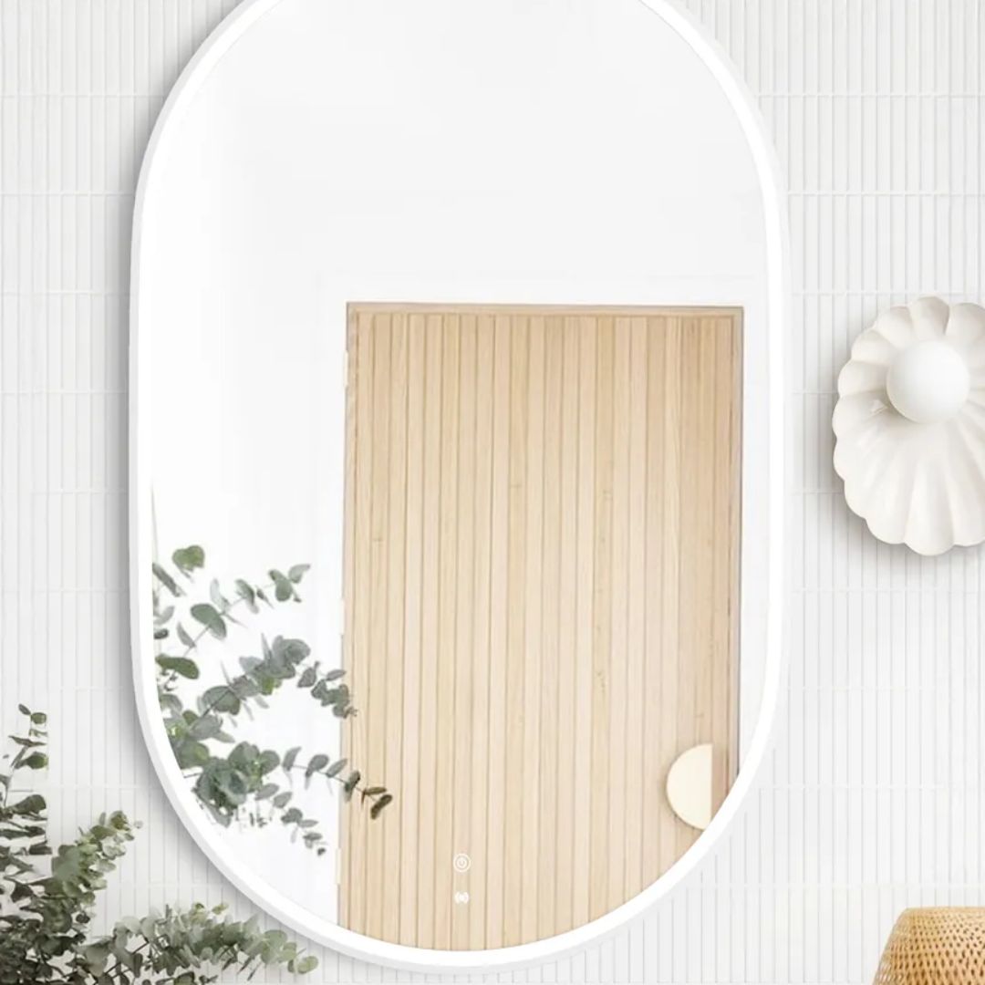 LED Noosa 900(H)x600(W) White Metal Frame Mirror- Install Horizontal or Vertical