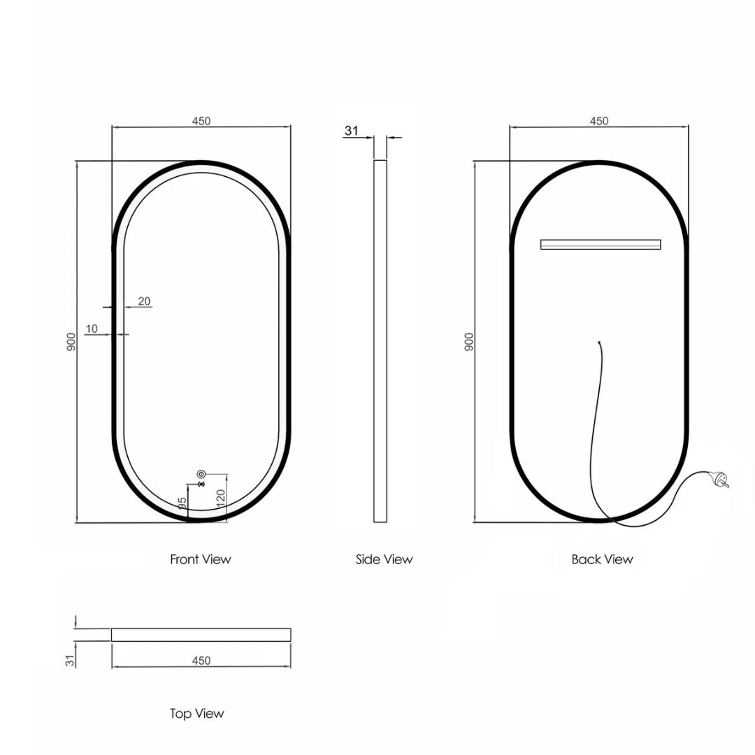 LED Noosa 900(H)x450(W) White Metal Frame Mirror