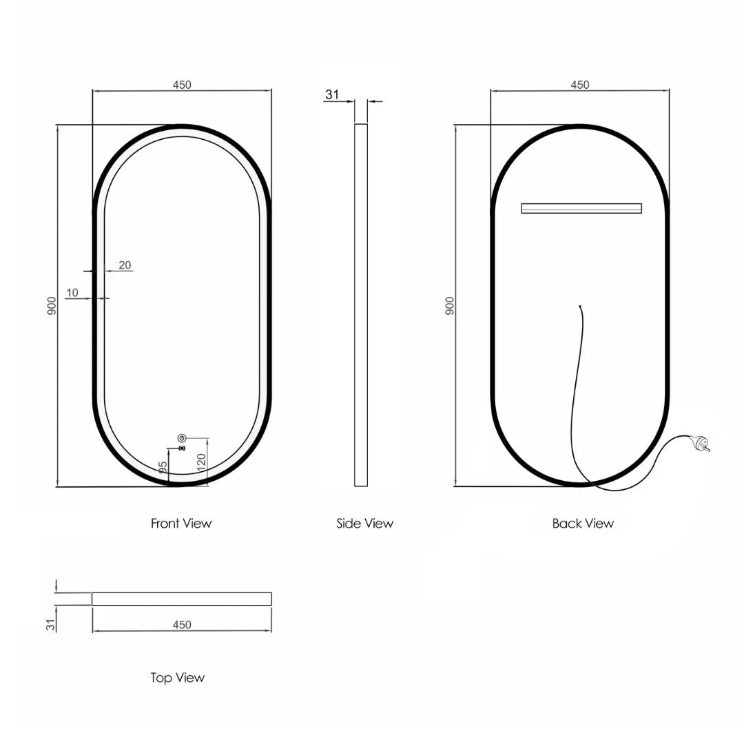LED Noosa 900(H)x450(W) Gold Metal Frame Mirror