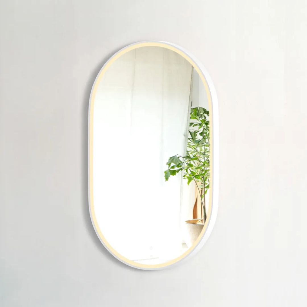 LED Noosa 900(H)x600(W) White Metal Frame Mirror- Install Horizontal or Vertical