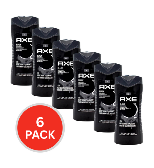 Axe 400ml 3 In 1 Body + Face + Hair Wash Black ( 6x Pack)