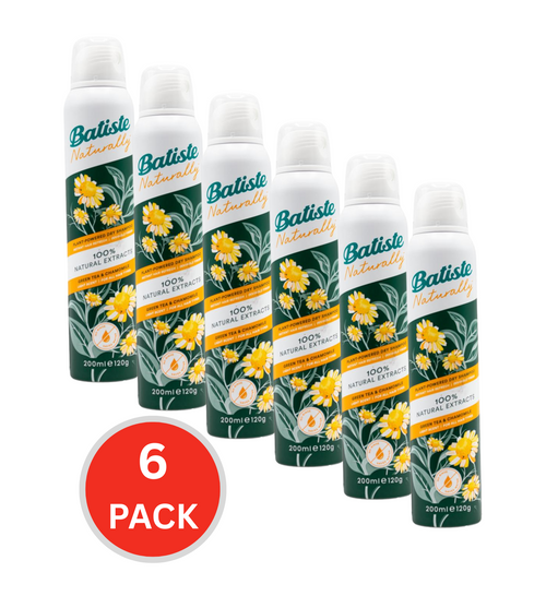 Batiste 200ml / 120g Dry Shampoo 100% Natural Extract Green Tea And Chamomile (6x Pack)