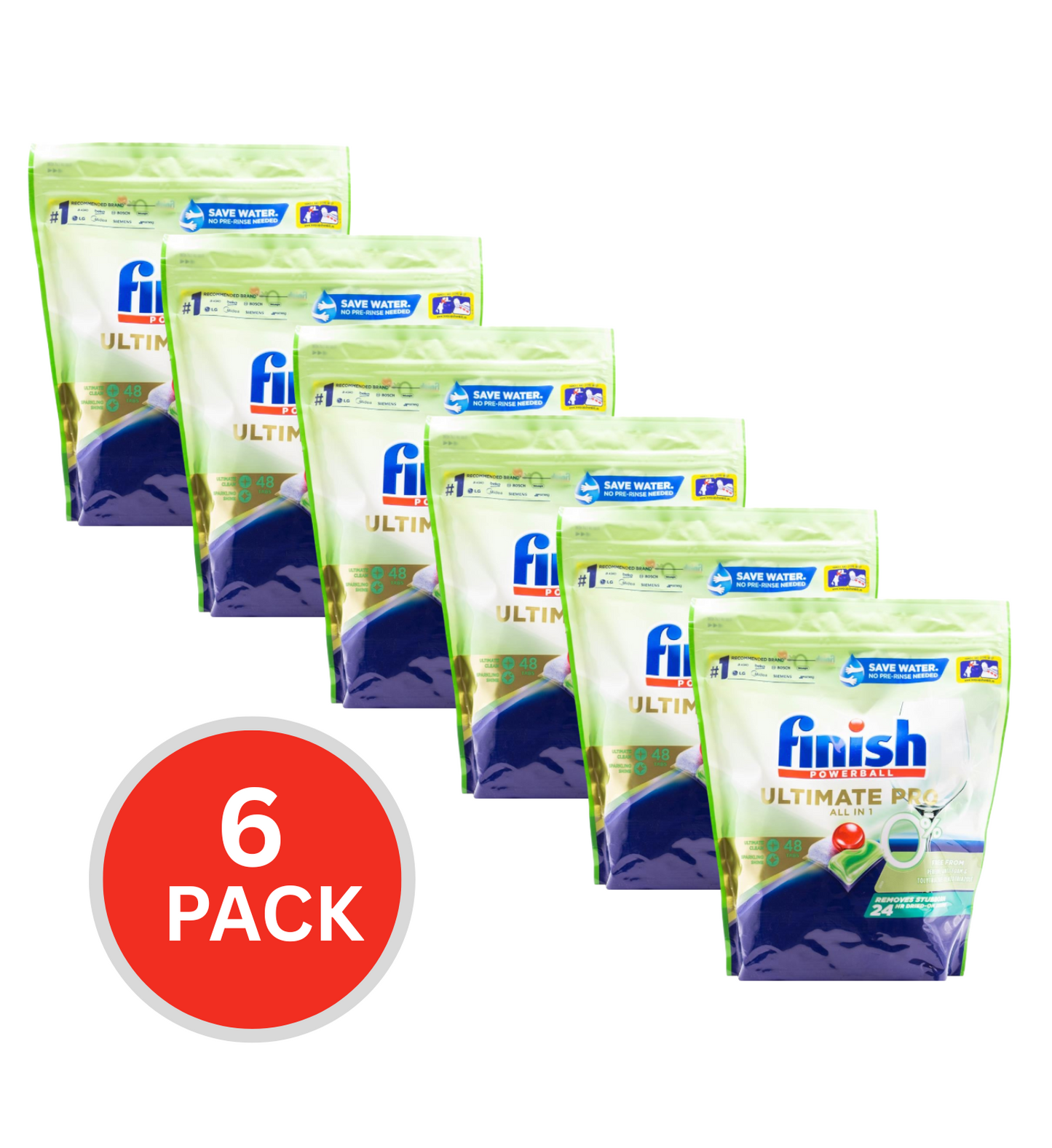 Finish Powerball Ultimate Pro All In 1 Dishwashing Tablets Free From Perfume 6 x 48Pk (288 Tablets)