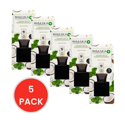 Air Wick 80ml Reed Diffuser Botanica Coconut Milk And Indonesian Patchouli (5x Pack)