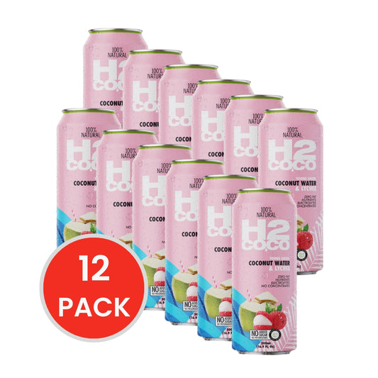 H2coco Pure Coconut Water With Lychee 500ml Can (12x Pack)