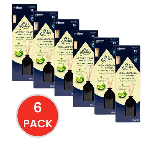 Glade Reed Difuser Aromatherapy Peaceful Mind Bergamot And Lemongrass 80ml (6x Pack)