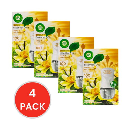 Air Wick 21ml Scented Oil Difuser And Refill Essential Oils Vanilla And Soft Cashmere (4x Pack)