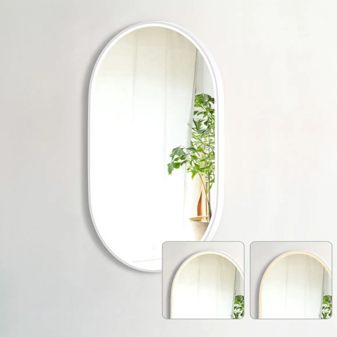 LED Noosa 900(H)x600(W) White Metal Frame Mirror- Install Horizontal or Vertical
