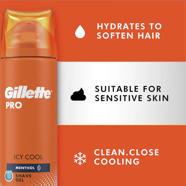GILLETTE 195G SHAVING GEL PRO MENTHOL ICY COOL (6x Pack)