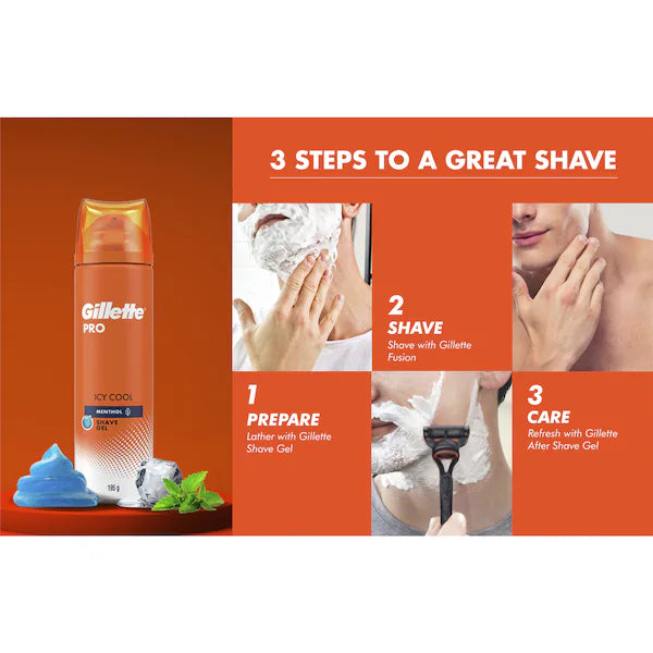 GILLETTE 195G SHAVING GEL PRO MENTHOL ICY COOL (6x Pack)