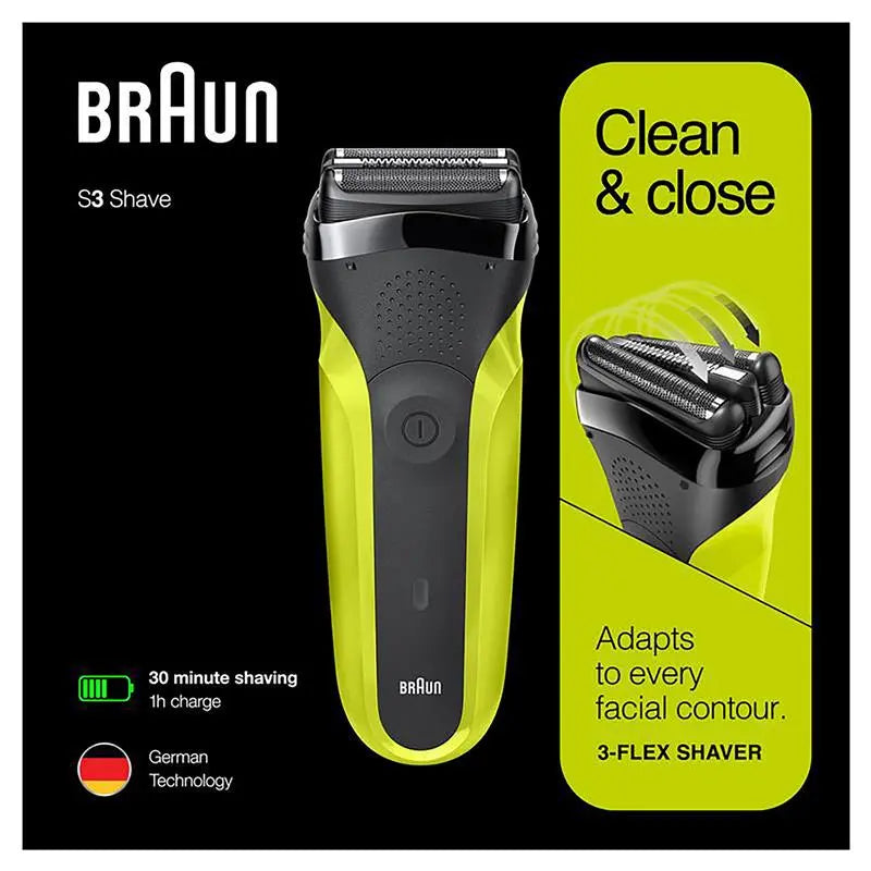 BRAUN ELECTRIC SHAVER FOR MEN SERIES 3 CLEAN AND CLOSE 300S