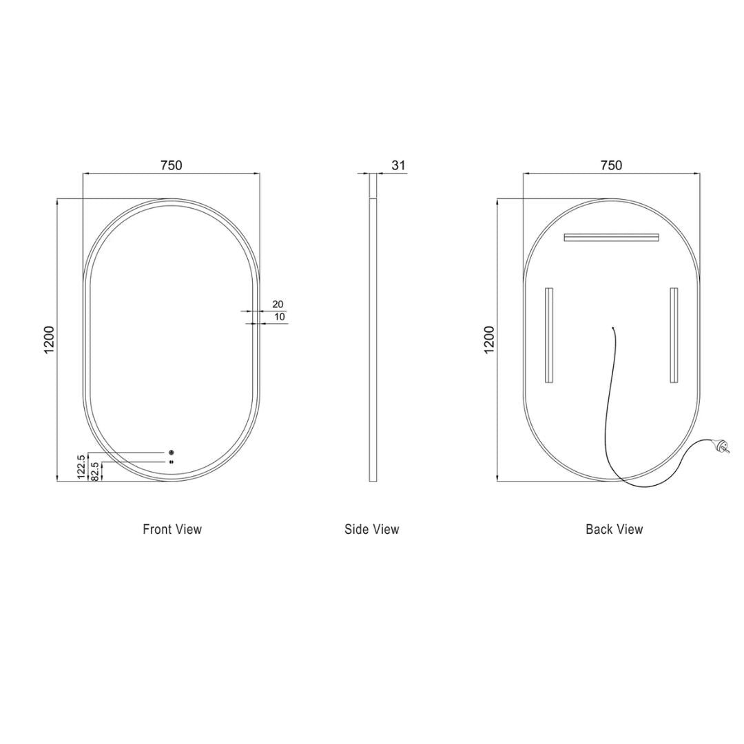LED Noosa 1200(W)x750(H) White Metal Frame Mirror- Install Horizontal or Vertical