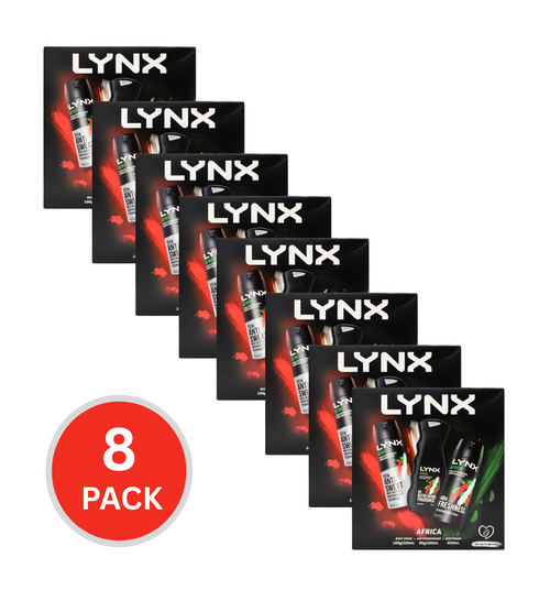Lynx Gift Set Africa Trio 106g / 165ml Bodyspray 95g / 165ml Antiperspirant 400<ml Bodywash (8x Pack)