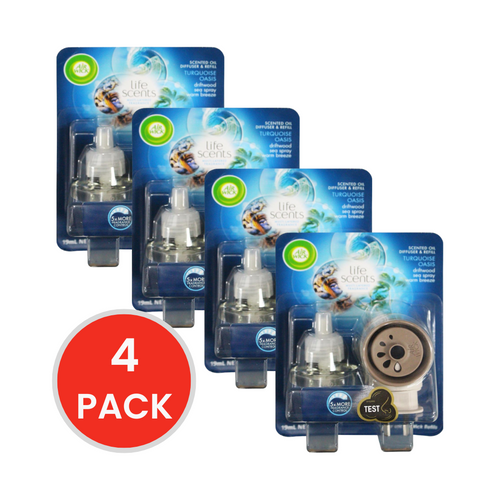 AIR WICK 19mL LIFE SCENTS SCENTED OIL ELECTRICAL PLUG DIFFUSER & REFILL TURQUOISE OASIS (4x Pack)