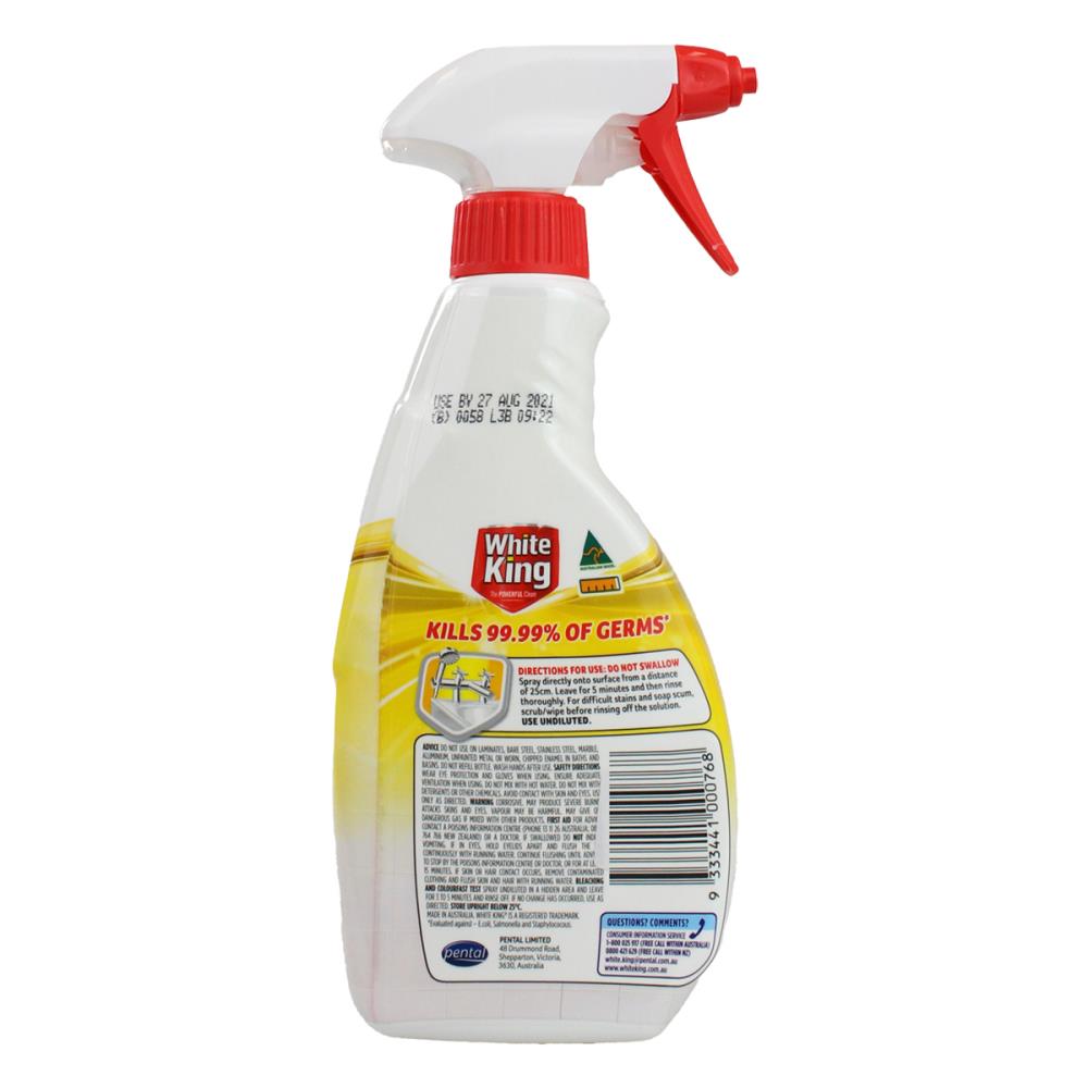 WHITE KING BLEACH SPRAY LEMON 500ml (6x Pack)