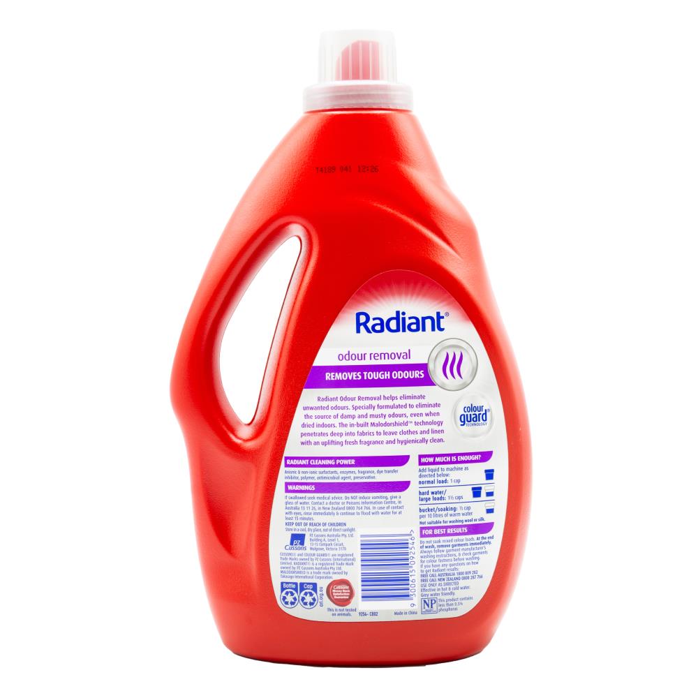 RADIANT 1.8l LAUNDRY LIQUID FRONT AND TOP LOADER ODOUR REMOVAL REFRESHING CITRUS (4x Pack)