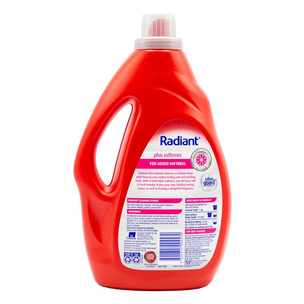 RADIANT 1.8l LAUNDRY LIQUID PLUS SOFTENER FRONT AND TOP LOADER SPRING BLOOM (4x Pack)