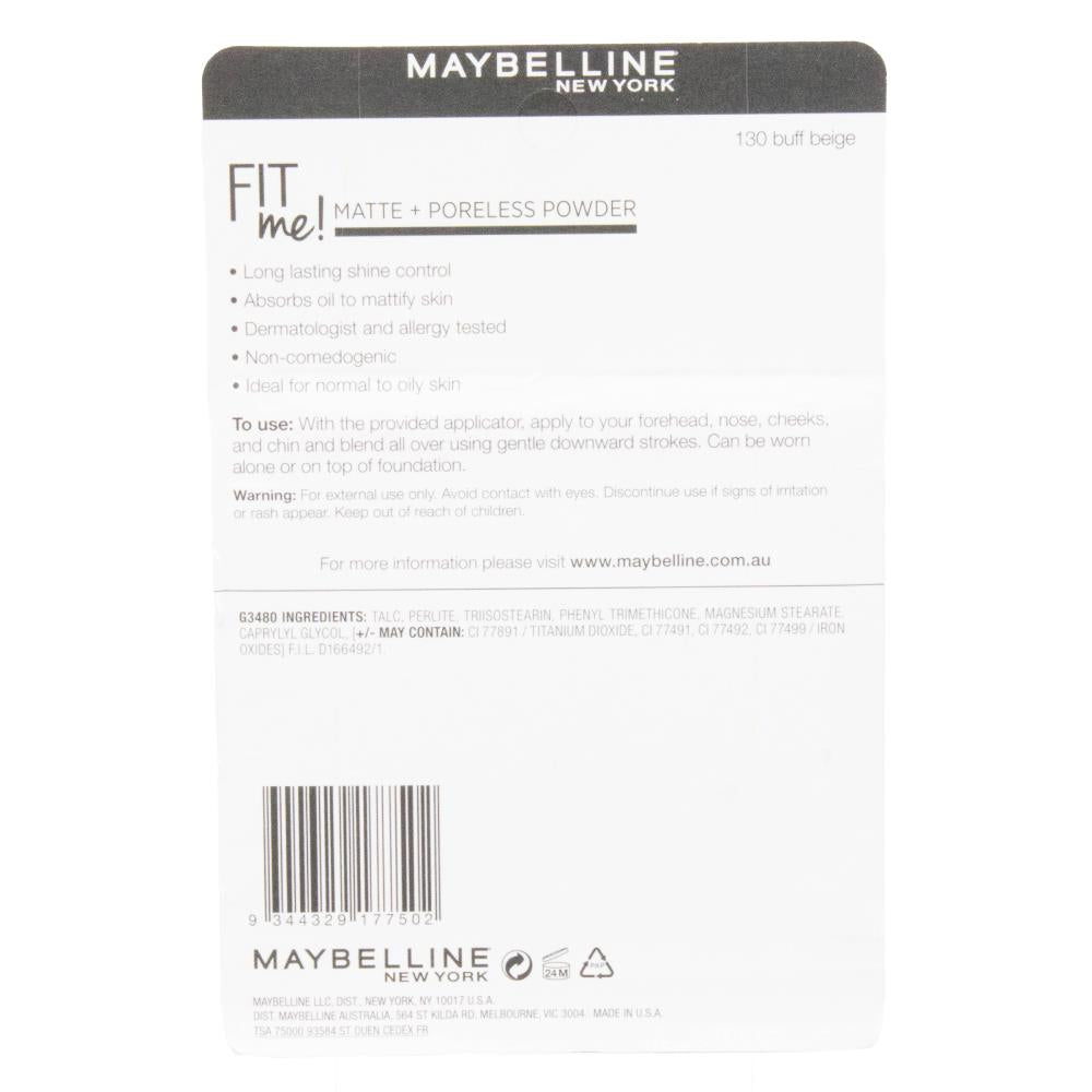 MAYBELLINE 8.5g MATTE AND PORELESS POWDER FIT ME BUFF BEIGE 130 CARDED (2x Pack)