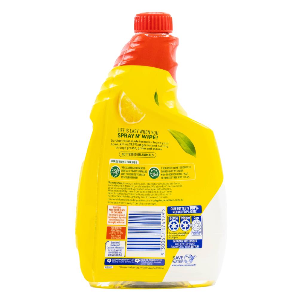 AJAX 750mL Spray N Wipe Multi-Purpose Refill Spray Lemon Citrus (8 Pack)