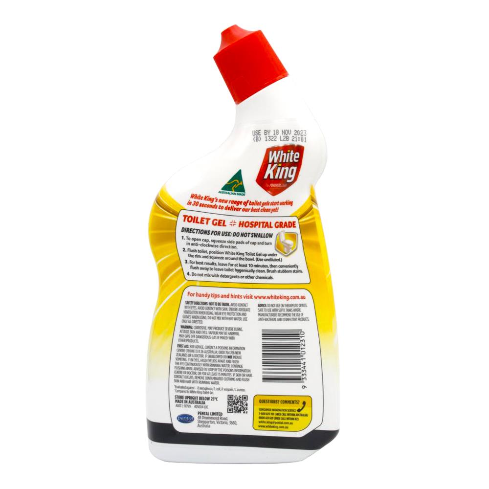 White King Toilet Gel With Added Stain Remover Hospital Grade Lemon 700ml (6 Pack)