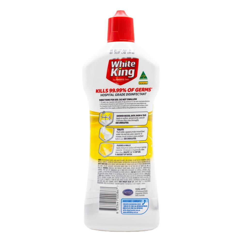 White King Power Clean Bathroom Gel Lemon 750ml (6 Pack)