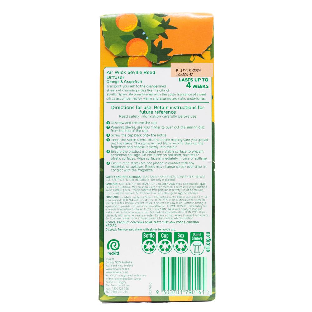 Air Wick 30ml Reed Diffuser Pure Seville Orange And Grapefruit (4x Pack)